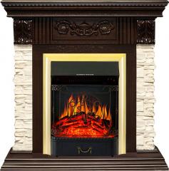 Электрокамин Royal Flame (портал Luxemburg темный дуб, сланец бежевый, очаг Royal Flame Majestic FX Brass) 