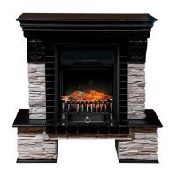 Электрокамин Comfort Flame (портал Stone-M сланец, очаг Real Flame Fobos Lux Black)