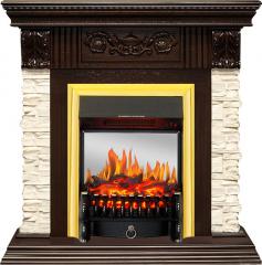 Электрокамин Royal Flame (портал Luxemburg темный дуб, сланец бежевый, очаг Royal Flame Fobos FX M Brass) 