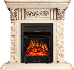 Электрокамин Royal Flame (портал Luxemburg слоновая кость, сланец бежевый, очаг Royal Flame Majestic FX Black) 