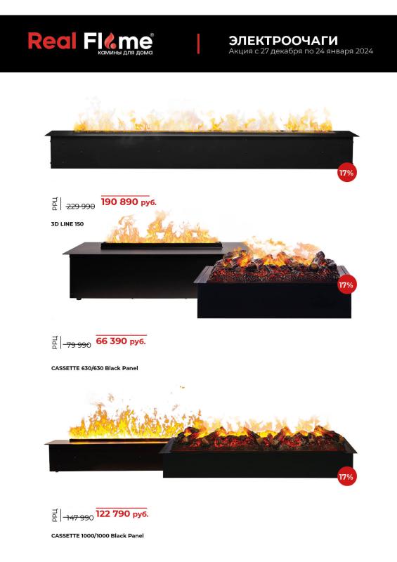 Акция на электрокамины RealFlame, до 24 января 2024 г. 