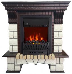 Электрокамин Comfort Flame (портал Stone-M Moro темный дуб, очаг Royal Flame Aspen Black)