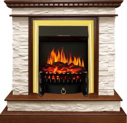 Электрокамин Royal Flame (портал Calgary дуб, сланец бежевый, очаг Royal Flame Fobos FX Brass) 