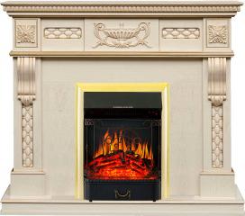 Электрокамин Royal Flame (портал Corsica слоновая кость с патиной, очаг Royal Flame Majestic FX Brass) 