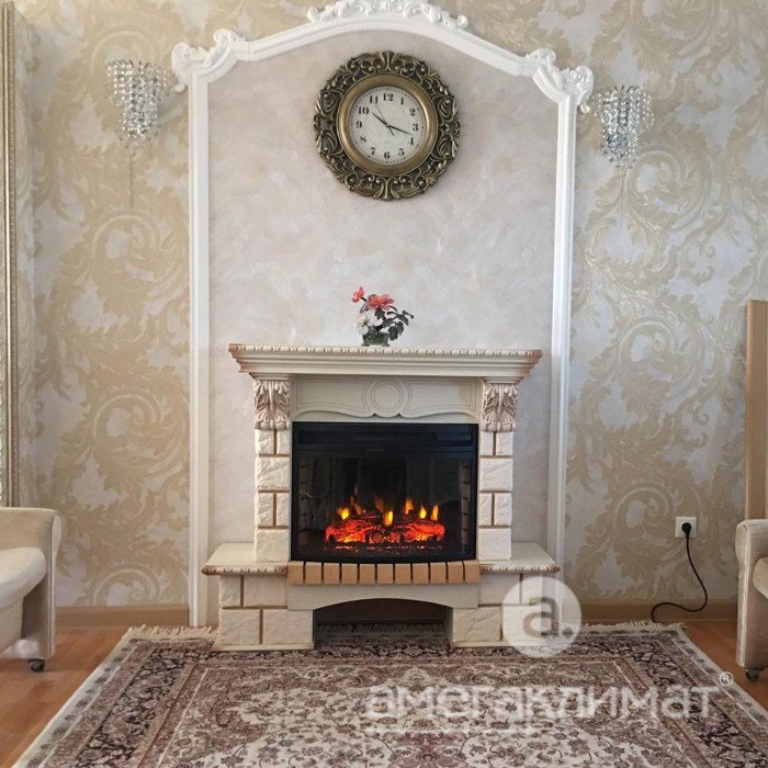 Электрокамин Royal Flame (портал Pierre Luxe шампань (слоновая кость с патиной), очаг InterFlame Panoramic 25 LED FX QZ) 
