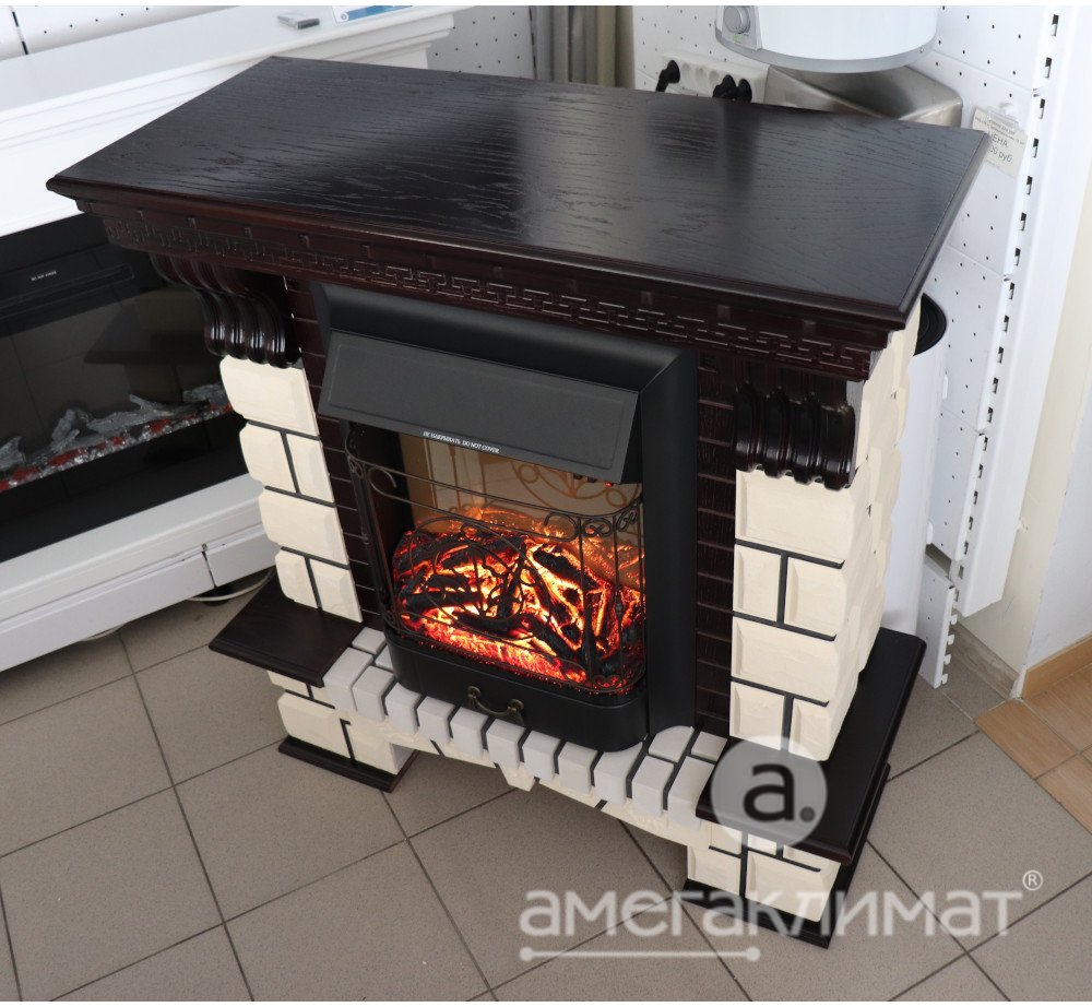 Электрокамин Comfort Flame (портал Stone M темный дуб, очаг Royal Flame Majestic FX M Black) 