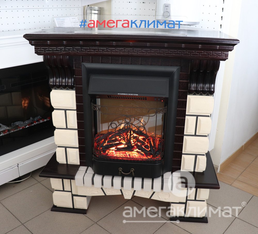 Электрокамин Comfort Flame (портал Stone M темный дуб, очаг Royal Flame Majestic FX M Black) 