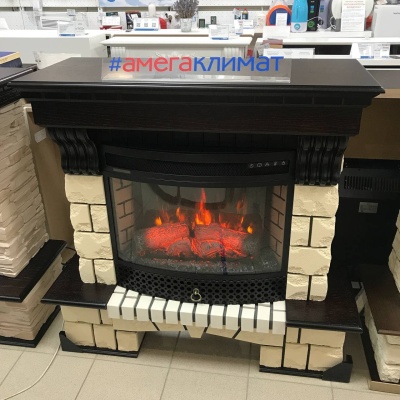 Электрокамин Comfort Flame (портал Stone-P25 Moro темный дуб, очаг InterFlame Panoramic 25 LED FX QZ) 