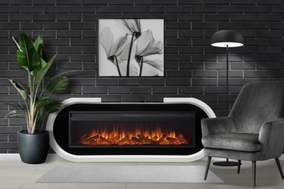 Электрокамин Royal Flame (портал Soho 60 белый с черным, очаг Royal Flame Vision 60 LOG LED) 