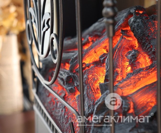Электрокамин Royal Flame (портал Dublin арочный сланец бежевый цвет слоновая кость с патиной, очаг Royal Flame Majestic FX M Black) 