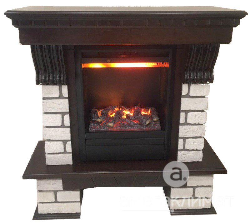 Электрокамин Comfort Flame (портал Брик темный дуб, очаг RealFlame 3D Olympic) 
