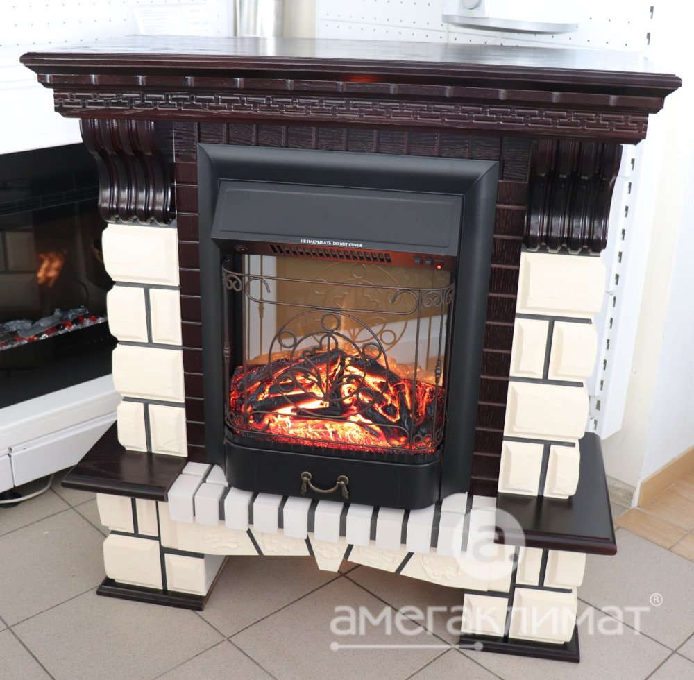 Электрокамин Comfort Flame (портал Stone M темный дуб, очаг Royal Flame Majestic FX M Black) 