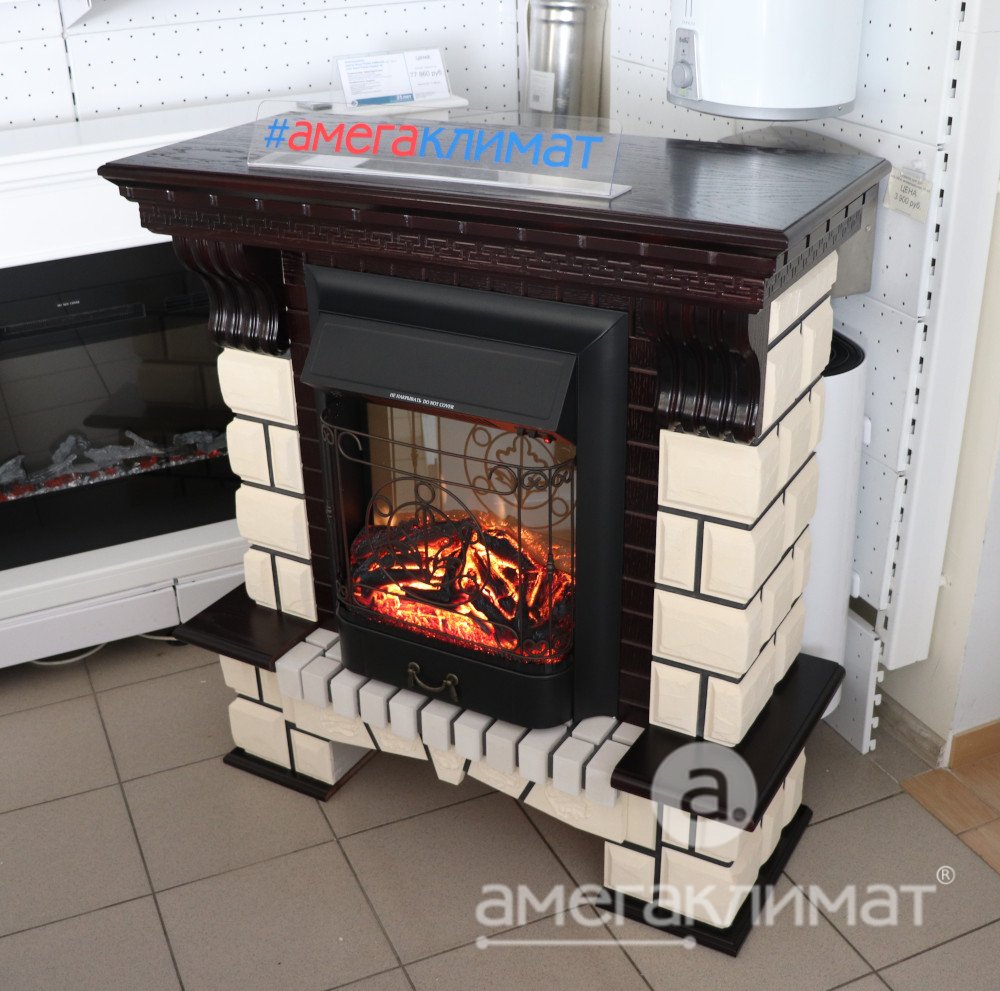 Электрокамин Comfort Flame (портал Stone M темный дуб, очаг Royal Flame Majestic FX M Black) 